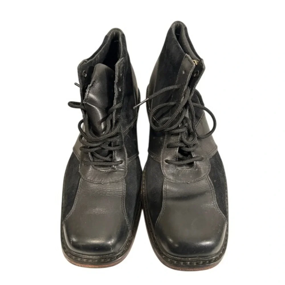 Timberland Square Toe Black Leather Suede Men‎ 10.5 Mid Top Boots